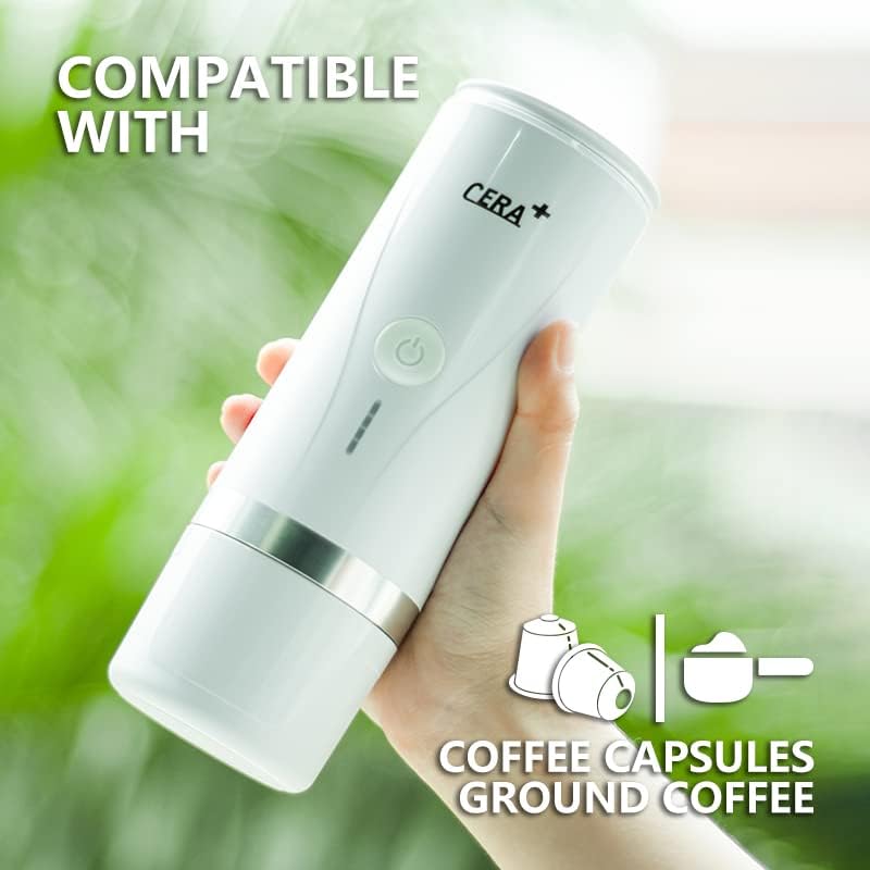 CERA+ Portable Electric Espresso Machine for Ground Coffee & NS Capsules White