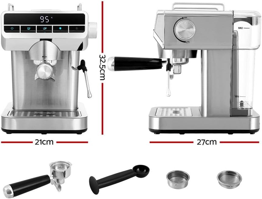 Devanti 20 Bar Espresso Coffee Machine with Milk Frother Stainless Steel