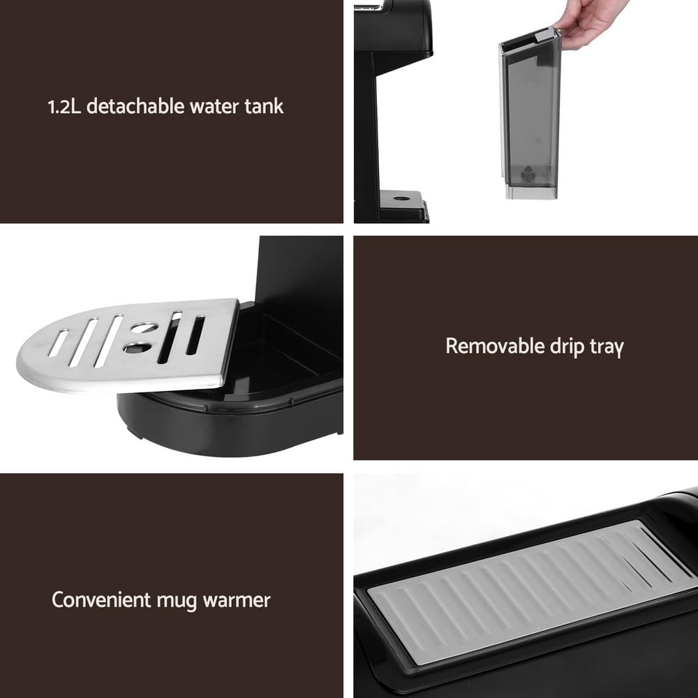 Devanti 20 Bar Espresso Coffee Machine with Milk Frother Stainless Steel