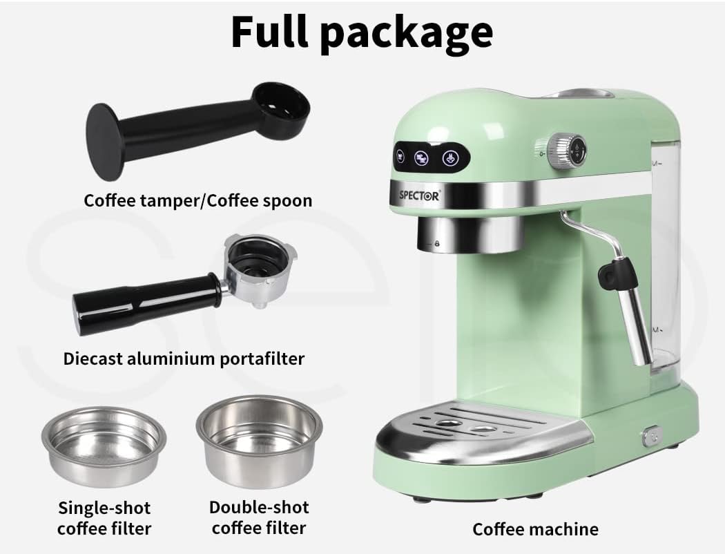 Spector Espresso Coffee Machine with Milk Frother Touch Screen Black