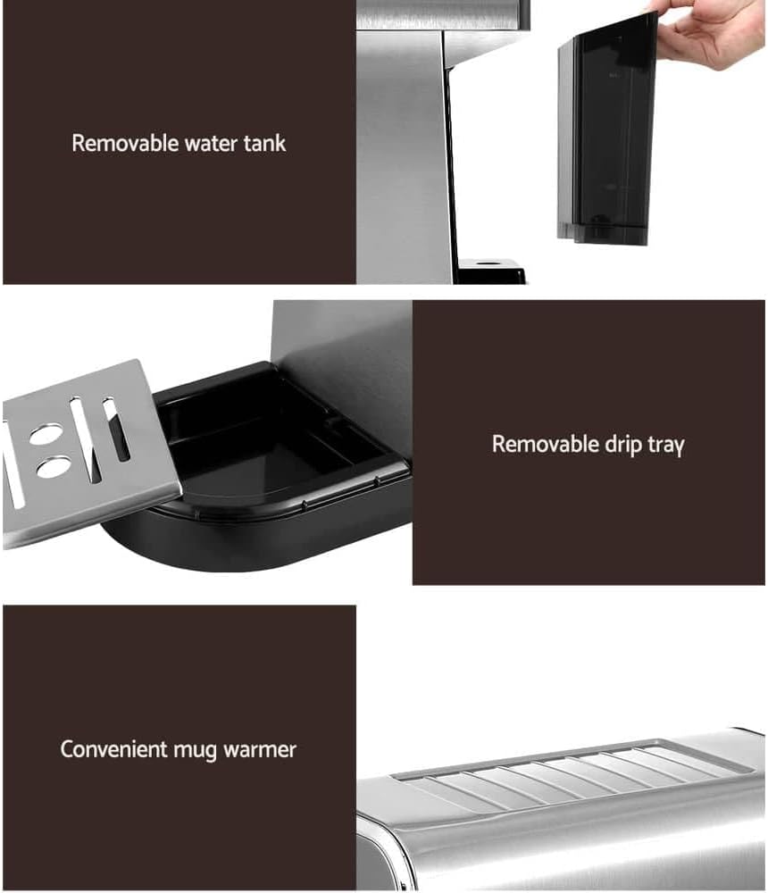 Devanti 20 Bar Espresso Coffee Machine with Milk Frother Stainless Steel