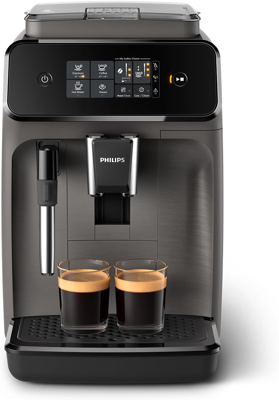 Philips Series 1200 Fully Automatic Espresso Machine - 2 Beverages, Classic Milk Frother, Intuitive Touch Display, 100% Ceramic Grinders, AquaClean Filter. Cashmere Grey (EP1224/00)