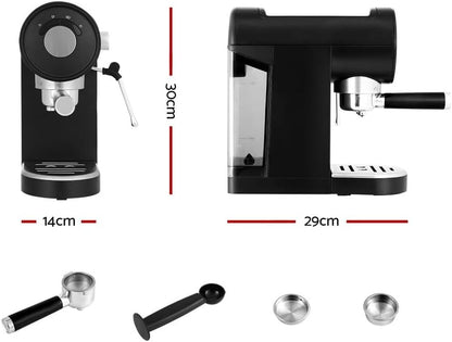 Devanti 20 Bar Espresso Coffee Machine with Milk Frother Stainless Steel