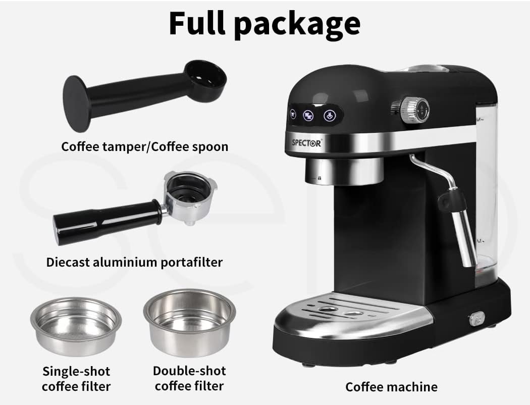 Spector Espresso Coffee Machine with Milk Frother Touch Screen Black