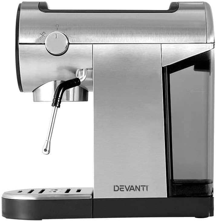 Devanti 20 Bar Espresso Coffee Machine with Milk Frother Stainless Steel