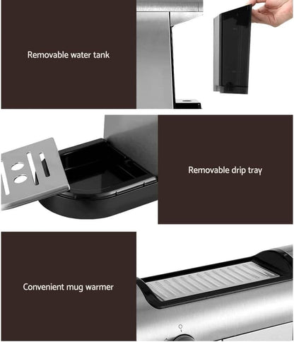 Devanti 20 Bar Espresso Coffee Machine with Milk Frother Stainless Steel