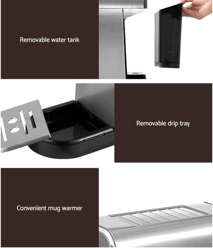 Devanti 20 Bar Espresso Coffee Machine with Milk Frother Stainless Steel