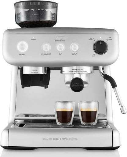 Sunbeam Barista Max Coffee Machine | Manual Espresso Machine, Latte & Cappuccino Coffee Maker with Integrated Bean Grinder & Steam Milk Frother, 15 Bar Italian Pump, Silver, EM5300S