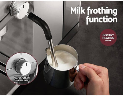 Devanti 20 Bar Espresso Coffee Machine with Milk Frother Stainless Steel