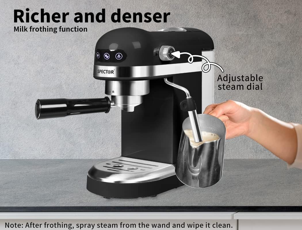 Spector Espresso Coffee Machine with Milk Frother Touch Screen Black