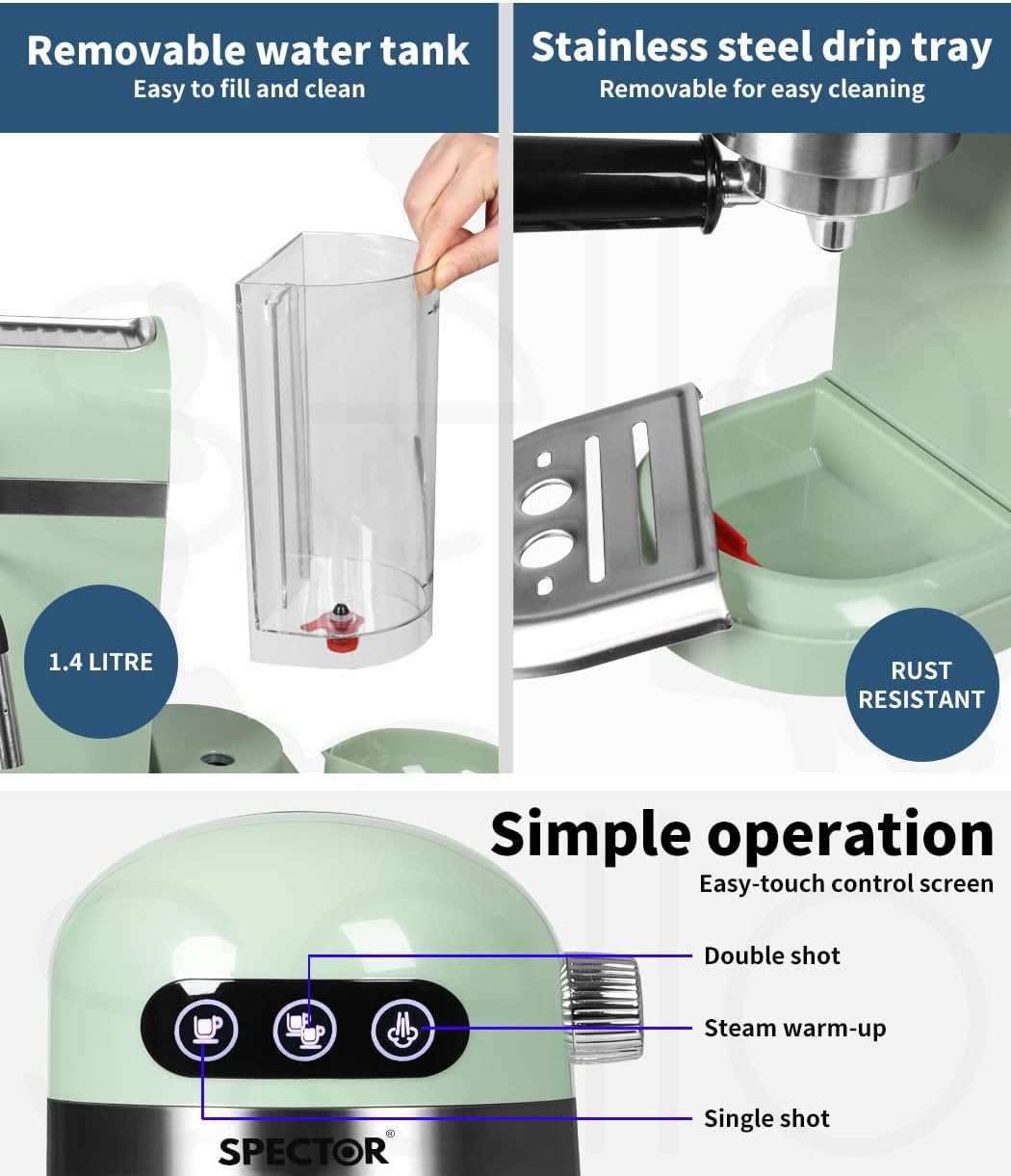 Spector Espresso Coffee Machine with Milk Frother Touch Screen Black