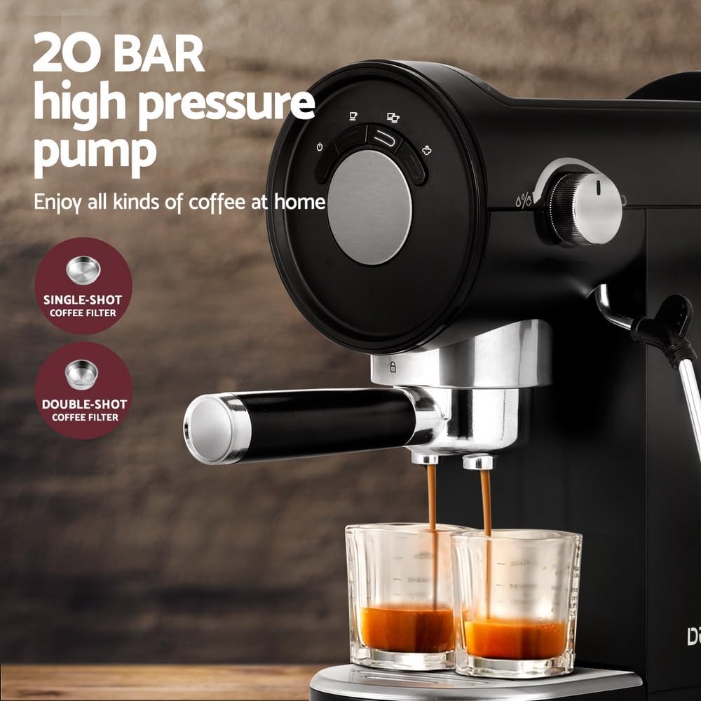 Devanti 20 Bar Espresso Coffee Machine with Milk Frother Stainless Steel