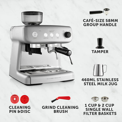 Sunbeam Barista Max Espresso Machine with Grinder & Milk Frother EM5300S Silver